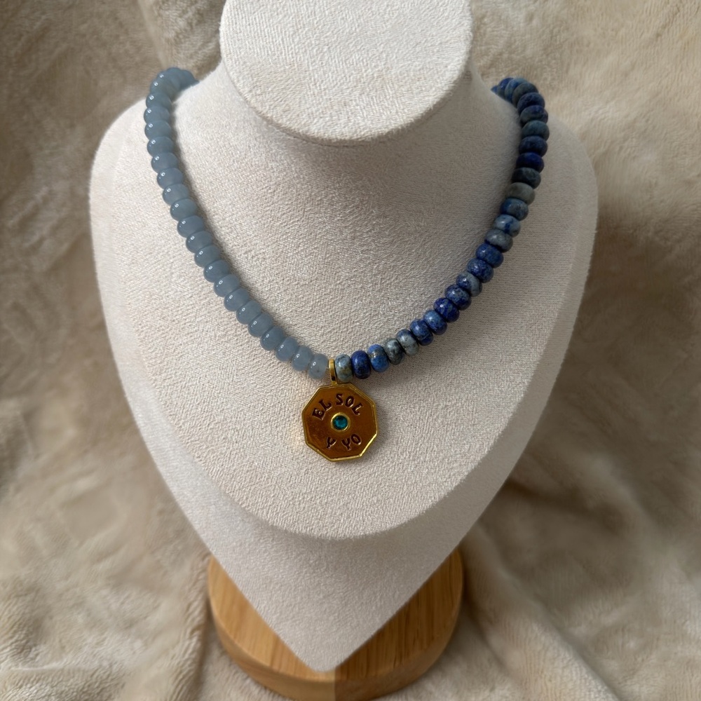MAYAMAR Blue Quartz Necklace with Gold Pendant